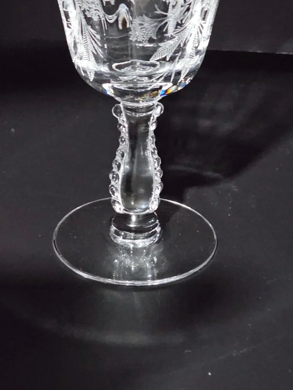 Fostoria Heather Water Goblet etched floral lace glass 9oz beaded vintage